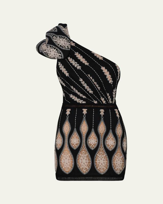 Celestial Matter Macrame One-Shoulder Mini Dress